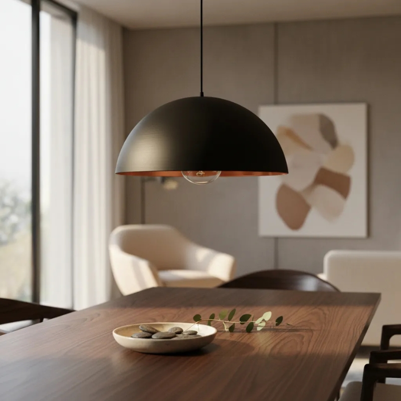 Lampara Colgante Campana Ferrolux 30 Cm Color Negro Y Cobre