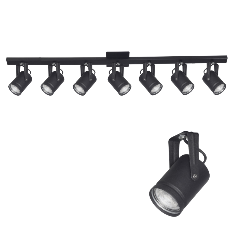 Aplique Barral 1,5 Mts 7 Spot Rectos Negro Dicroica Led 7w